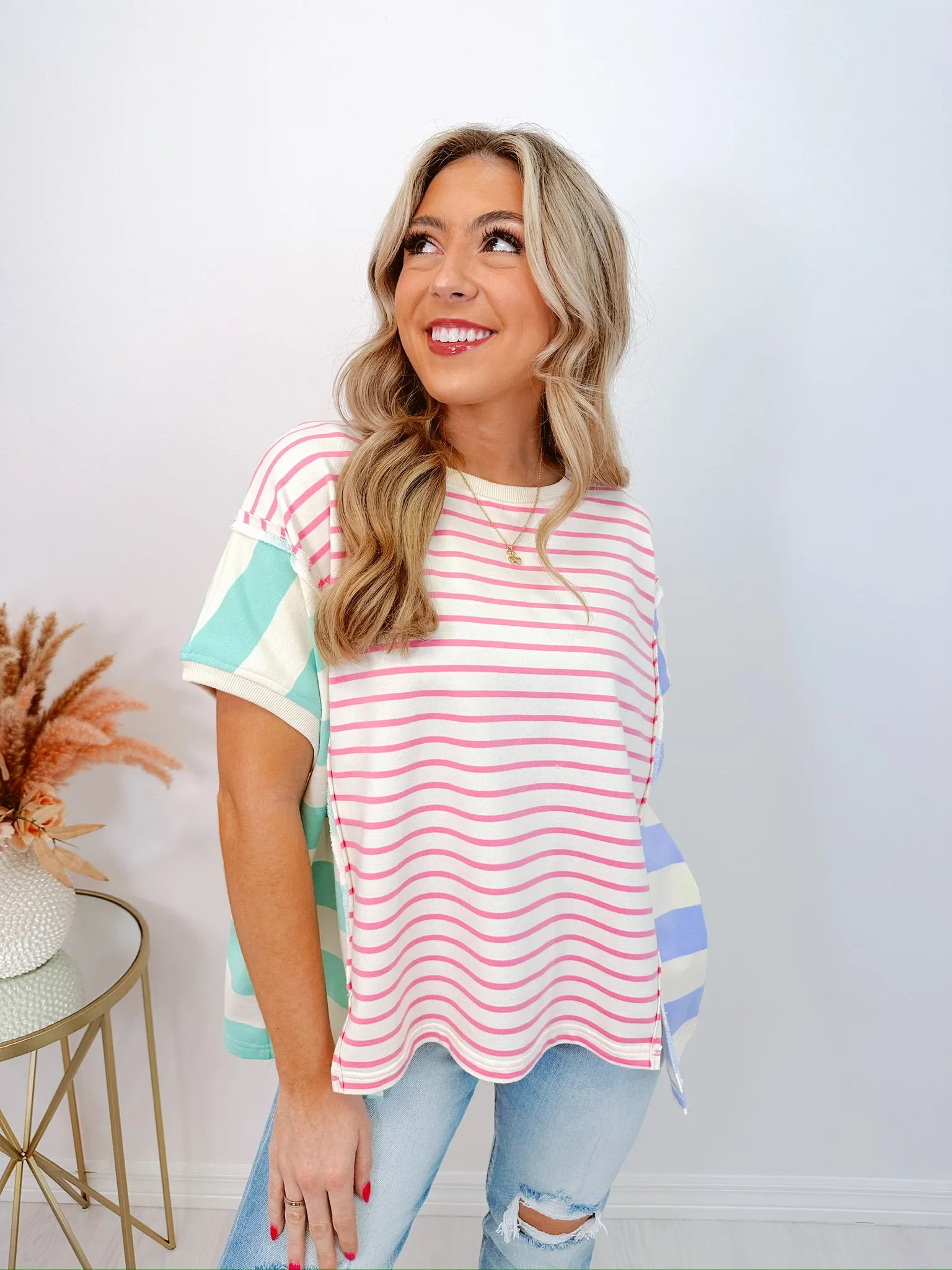 Keeping It Comfy Contrasting Striped Top