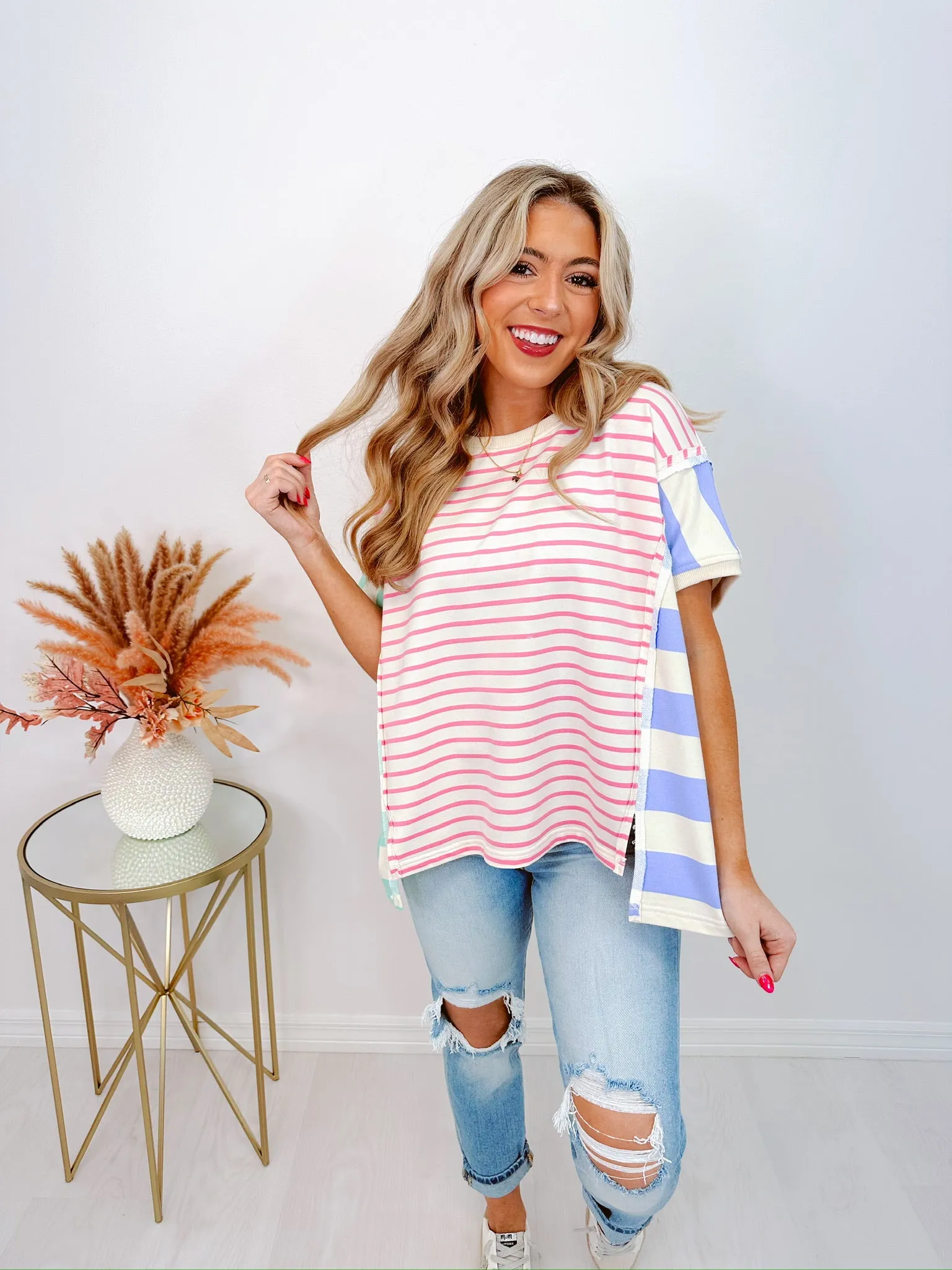 Keeping It Comfy Contrasting Striped Top