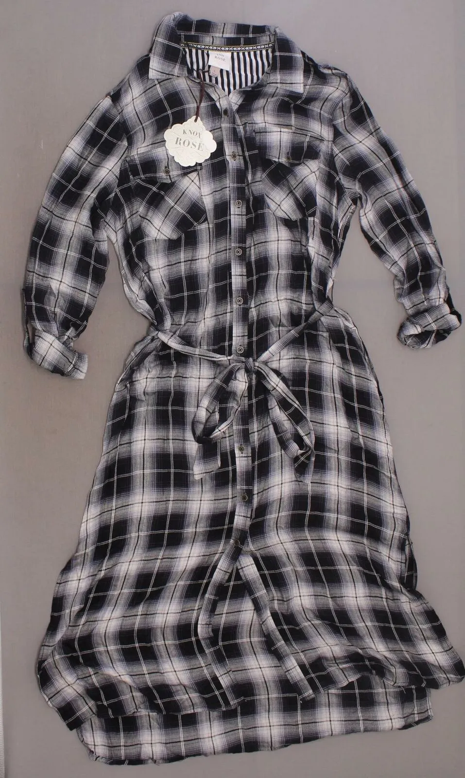 Knox Rose Women's Plaid Long Sleeve Button Front Shirt Dress