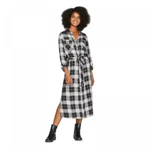 Knox Rose Women's Plaid Long Sleeve Button Front Shirt Dress