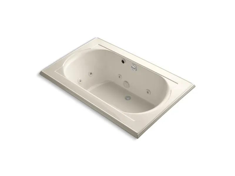 KOHLER K-1170-HH-0 Memoirs 66" x 42" drop-in whirlpool with reversible drain, heater and custom pump location without jet trim
