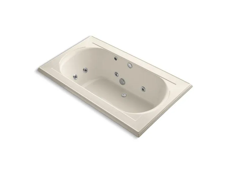 KOHLER K-1418-HH-0 Memoirs 72" x 42" drop-in whirlpool with reversible drain, heater and custom pump location without jet trim