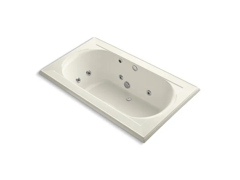 KOHLER K-1418-HH-0 Memoirs 72" x 42" drop-in whirlpool with reversible drain, heater and custom pump location without jet trim