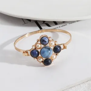 Lapis & Pearl 18K Gold-Plated Floral Bangle