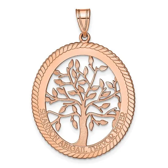 Laser Polished Family Tree Oval Pendant