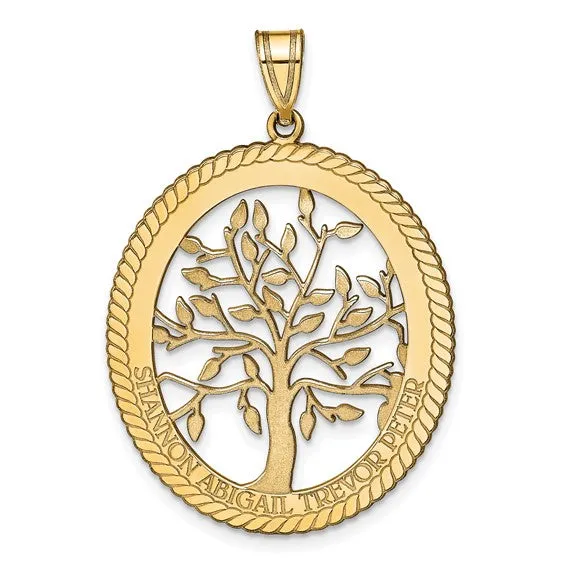 Laser Polished Family Tree Oval Pendant