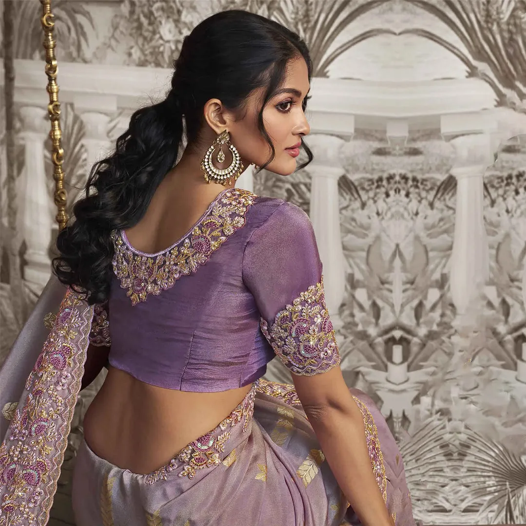 Lavish Lavender Zardozi Work Saree with Intricate Detailing