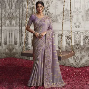 Lavish Lavender Zardozi Work Saree with Intricate Detailing