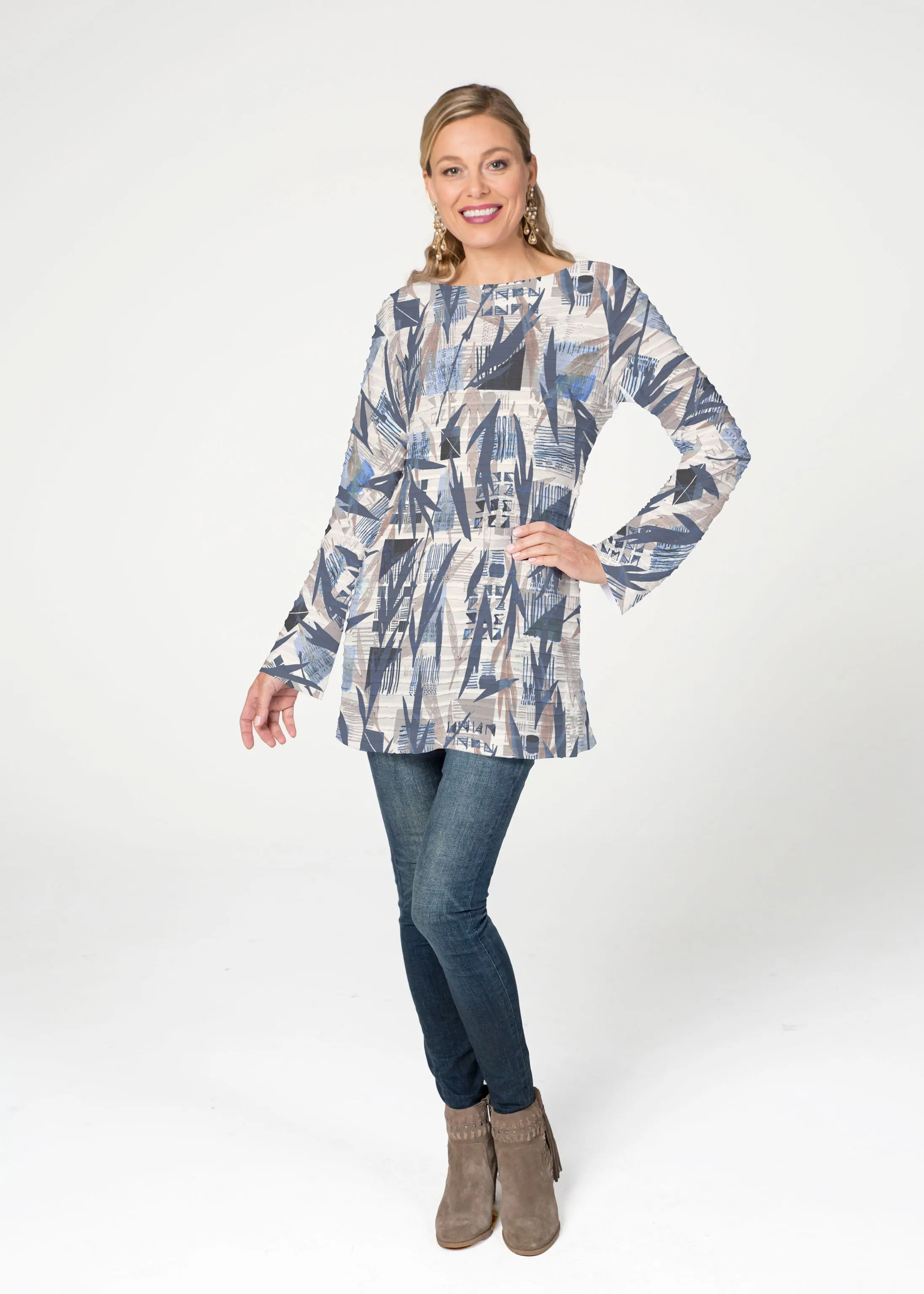Leaves of Geo (7870) ~ Banded Boatneck Tunic