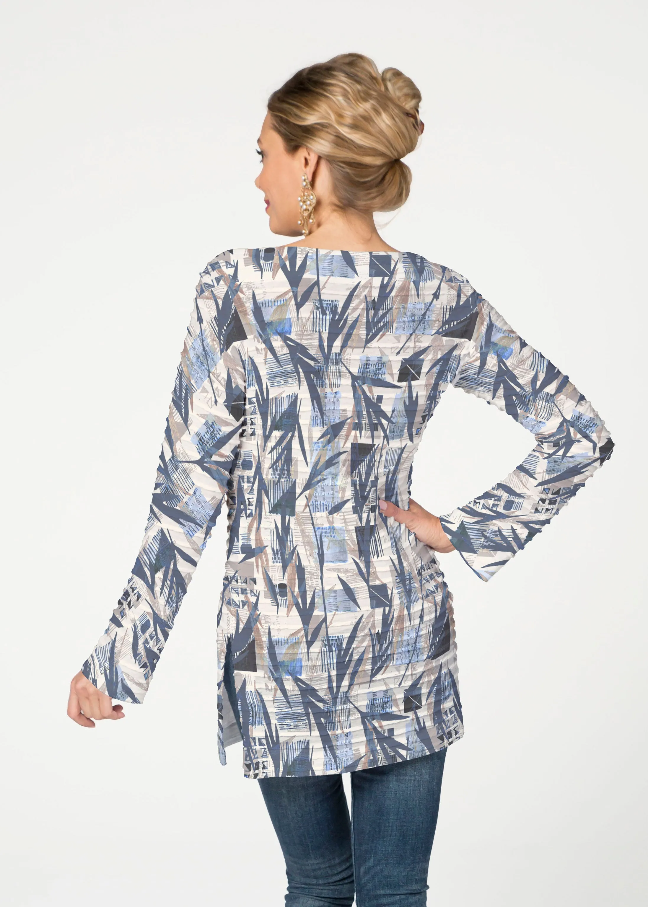 Leaves of Geo (7870) ~ Banded Boatneck Tunic