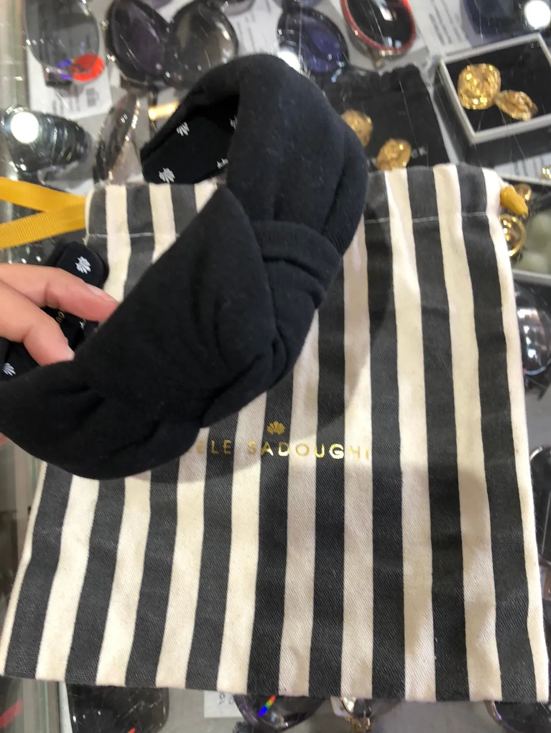 Lele Sadoughi Classic Black Cotton Knotted Headband
