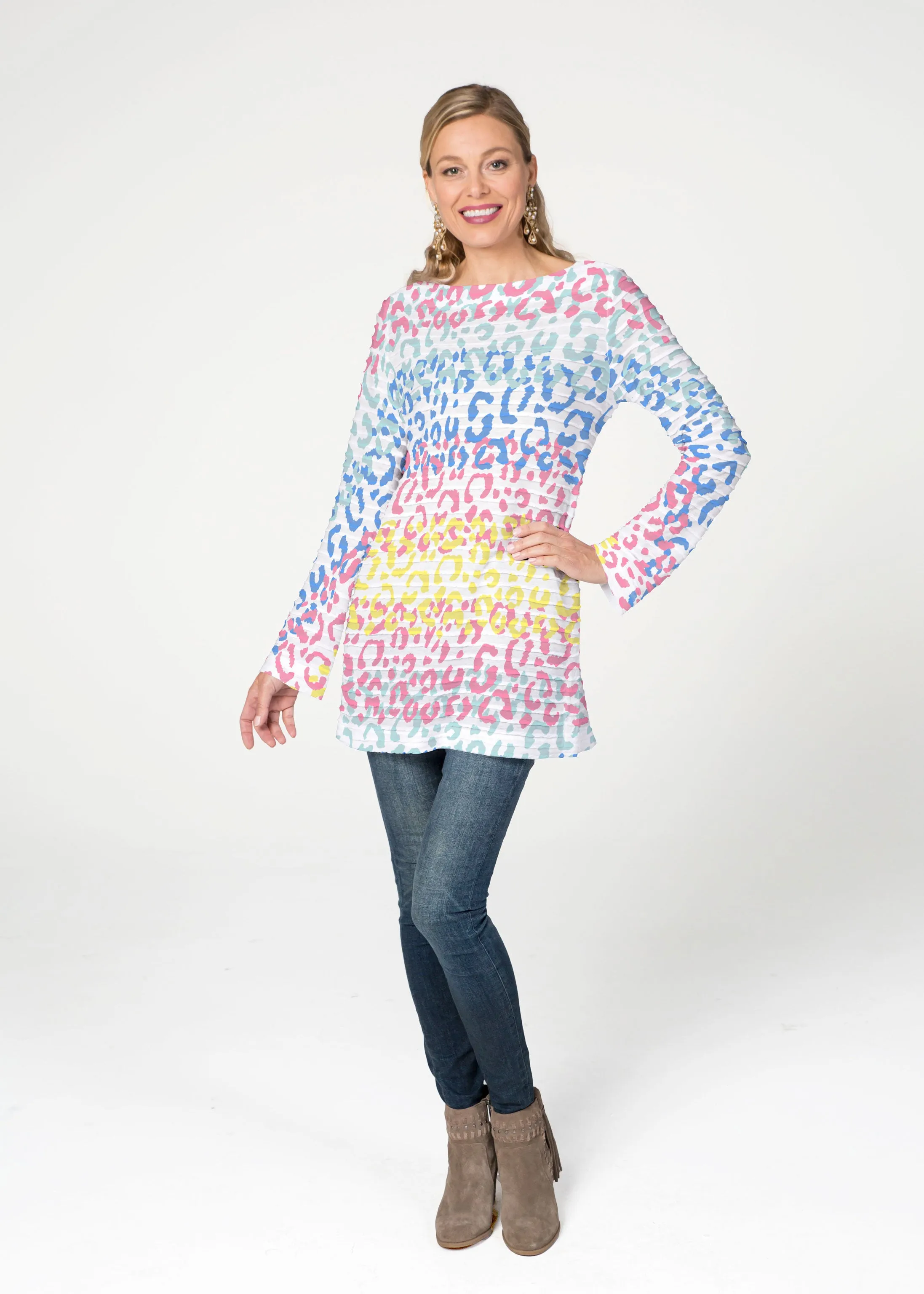 Leopard Ombre Rainbow (7899) ~ Banded Boatneck Tunic