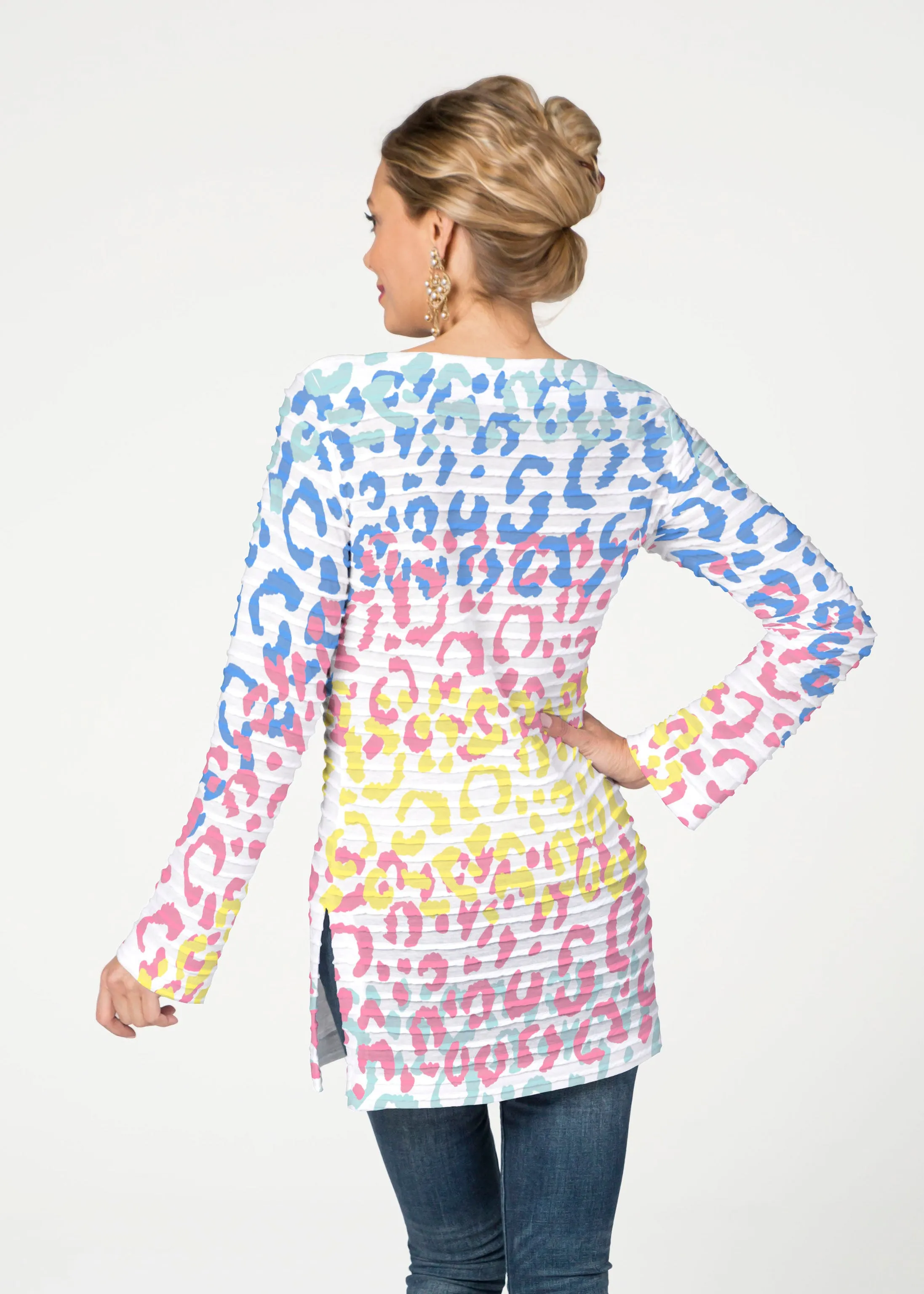 Leopard Ombre Rainbow (7899) ~ Banded Boatneck Tunic