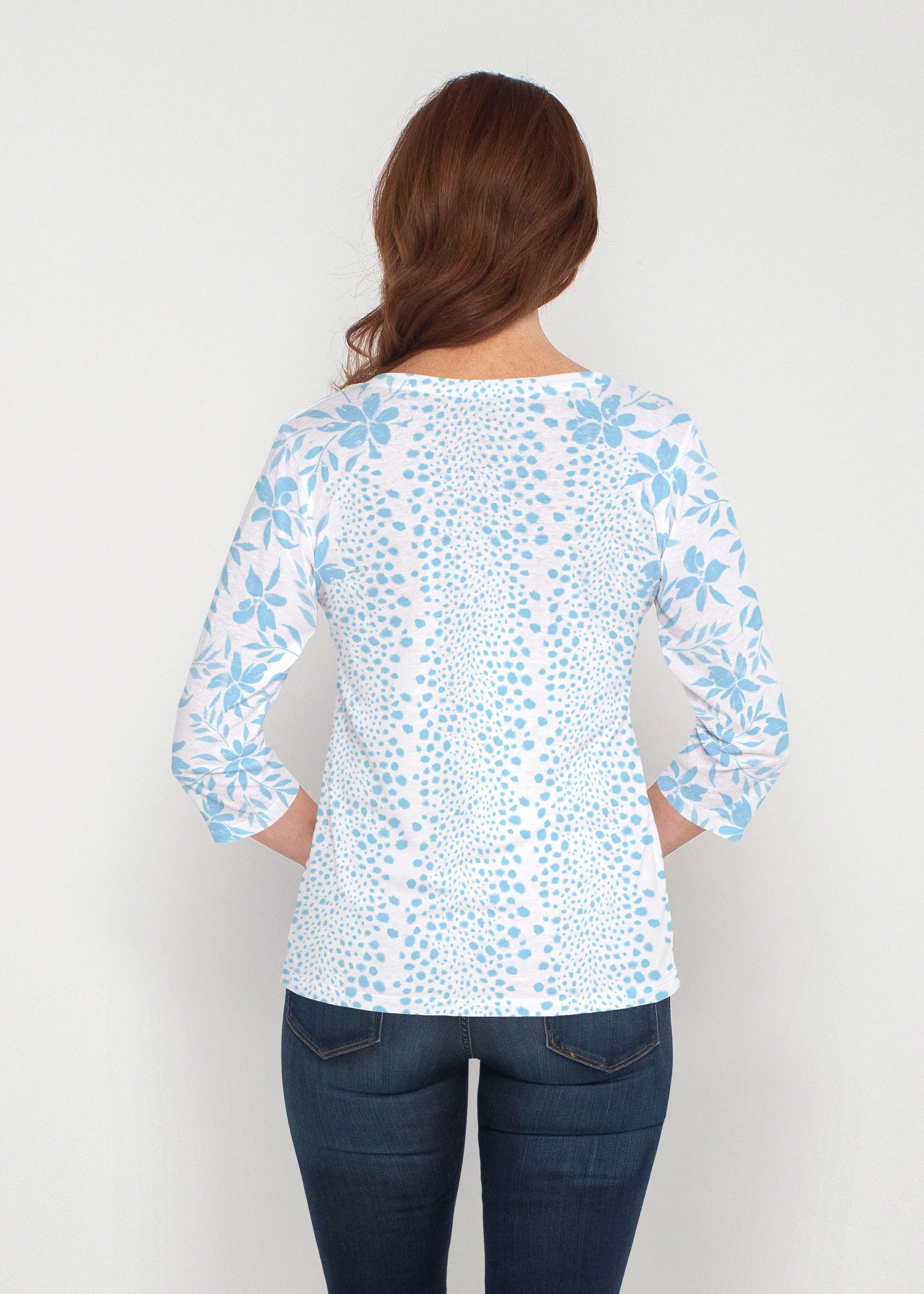 Leopard Rose Aqua (8028) ~ Signature 3/4 Sleeve V-Neck Top
