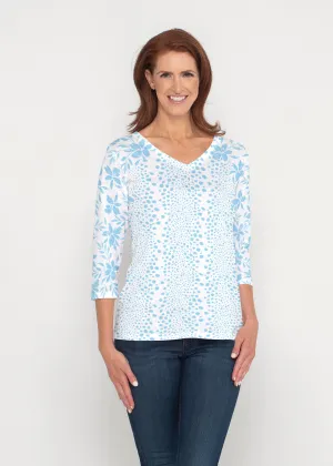 Leopard Rose Aqua (8028) ~ Signature 3/4 Sleeve V-Neck Top