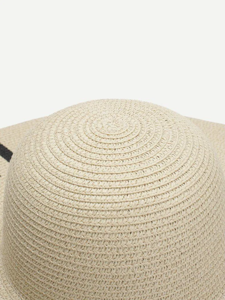 Letter Print Wide Brim Straw Hat