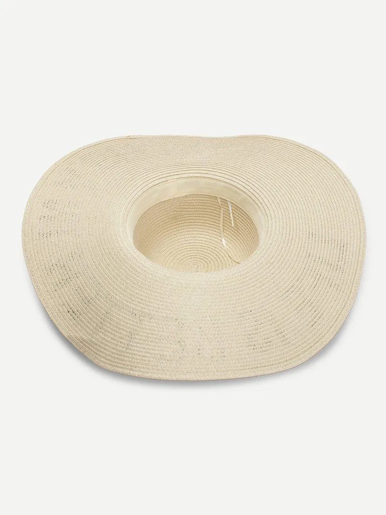Letter Print Wide Brim Straw Hat
