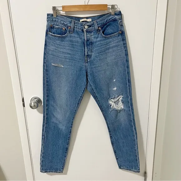 Levis Premium Wedgie Icon High Waist Distressed Jean Athens Asleep Blue size 29