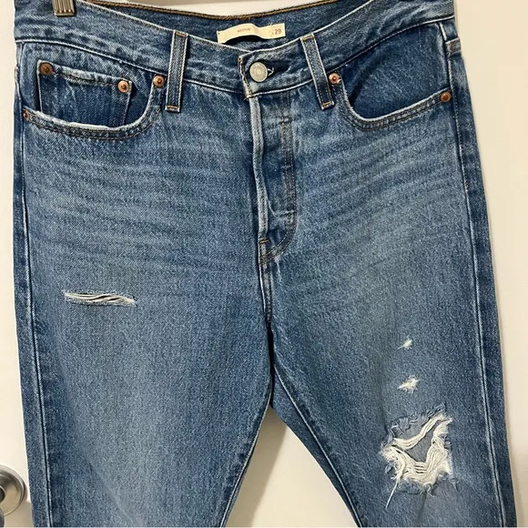 Levis Premium Wedgie Icon High Waist Distressed Jean Athens Asleep Blue size 29