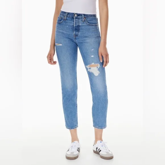 Levis Premium Wedgie Icon High Waist Distressed Jean Athens Asleep Blue size 29