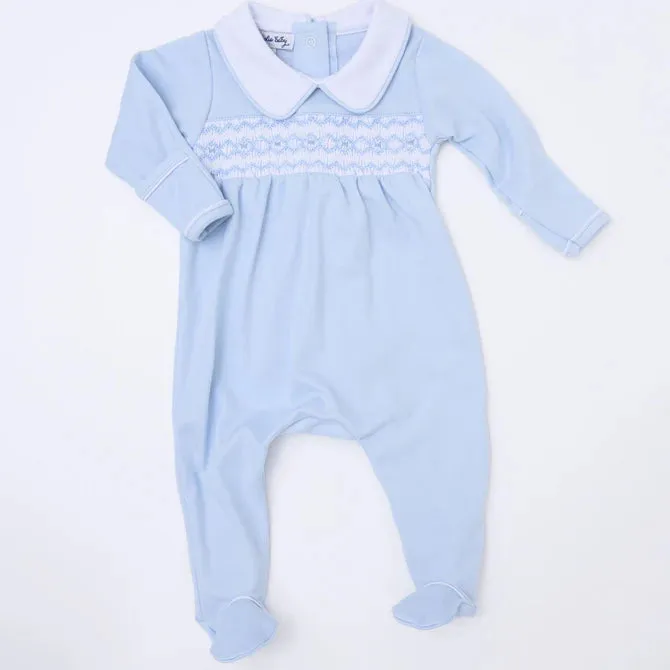 Light Blue Hazel and Hudson's Smocked Collar Footie