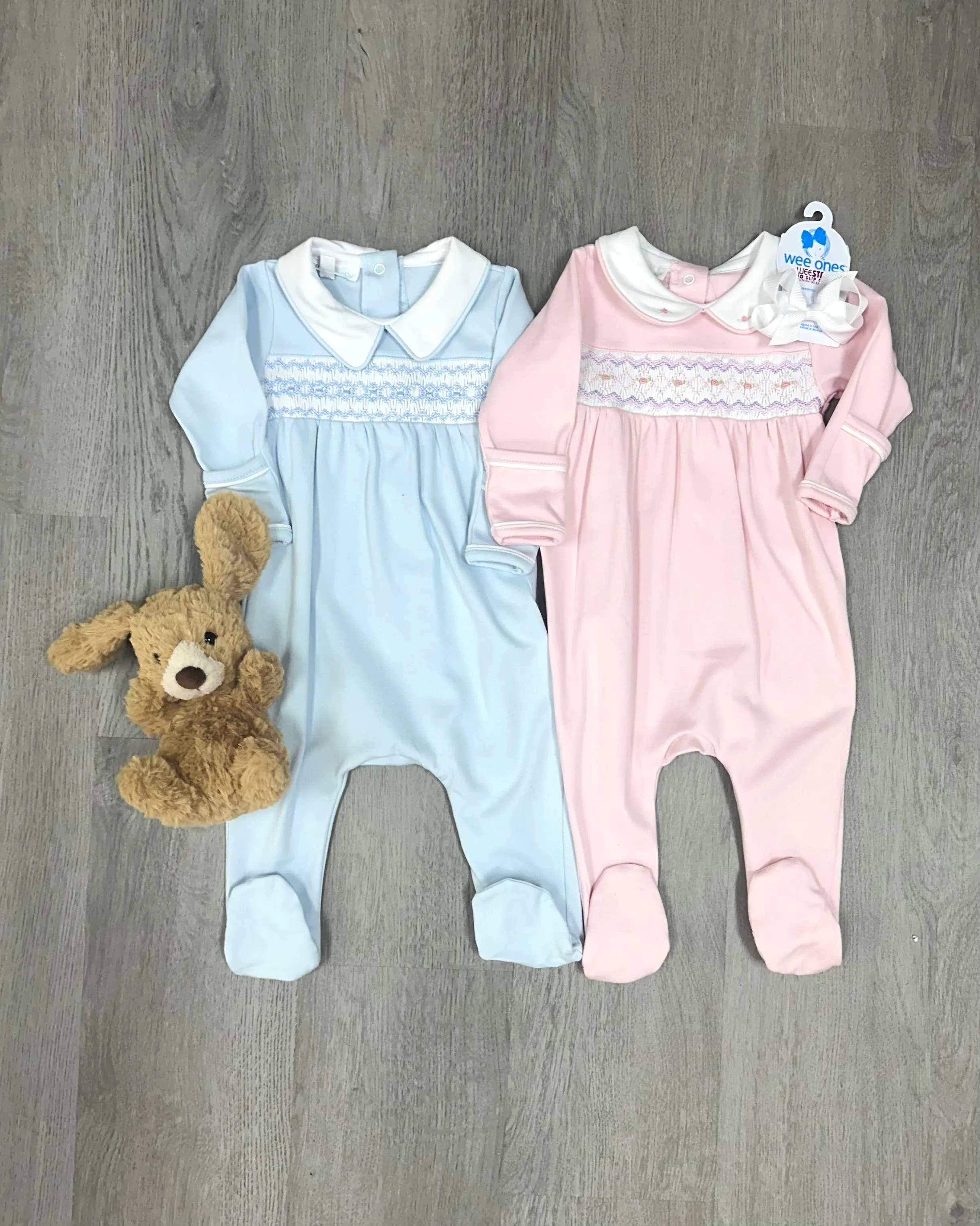 Light Blue Hazel and Hudson's Smocked Collar Footie