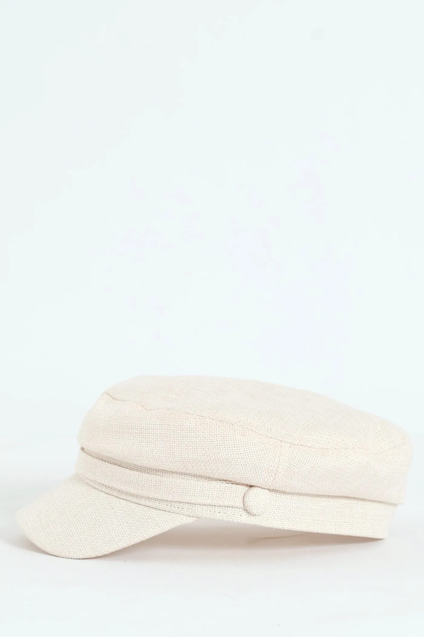 Linen-Look Baker Boy Hat - Cream