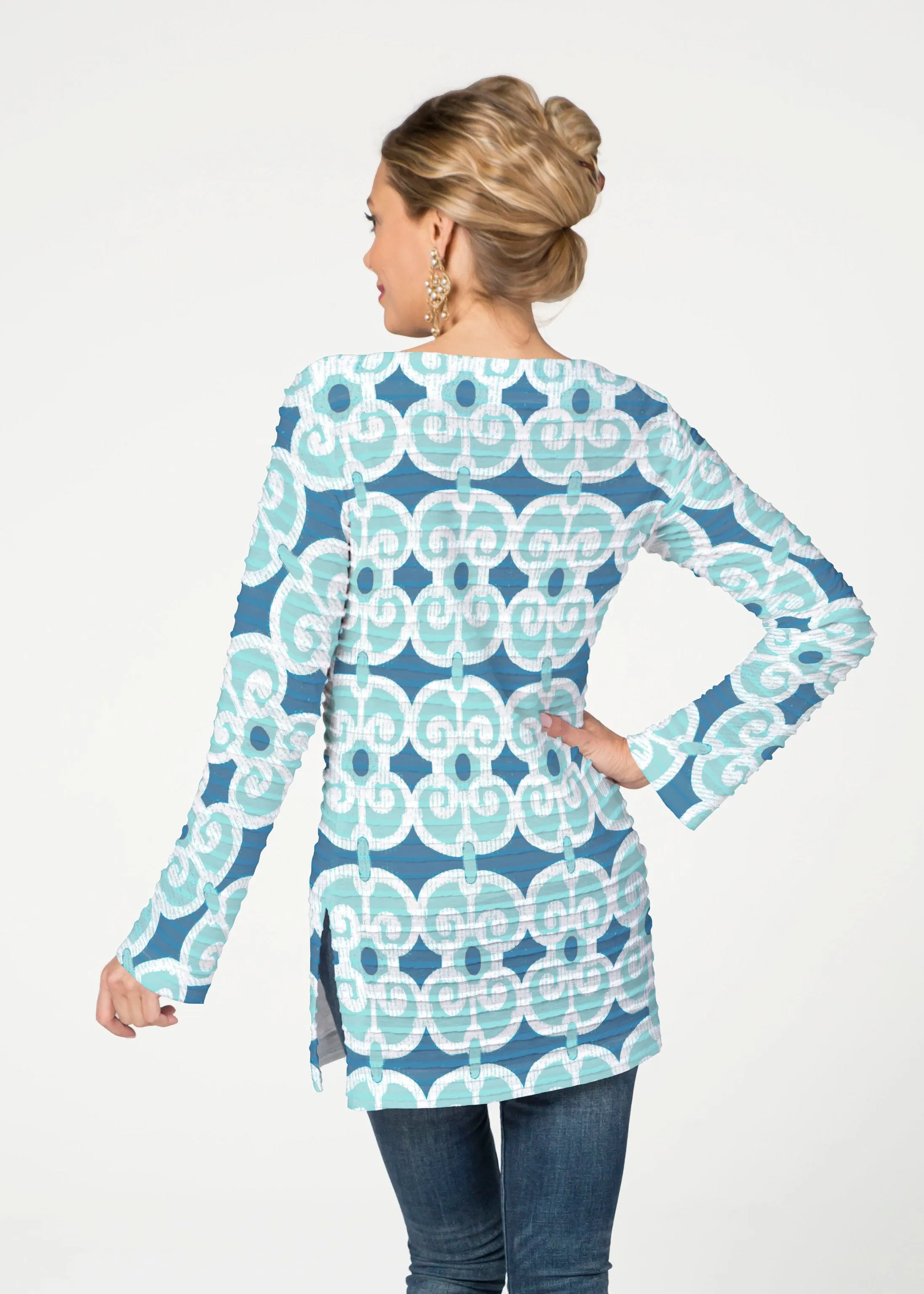 Links Navy Aqua (8133) ~ Banded Boatneck Tunic