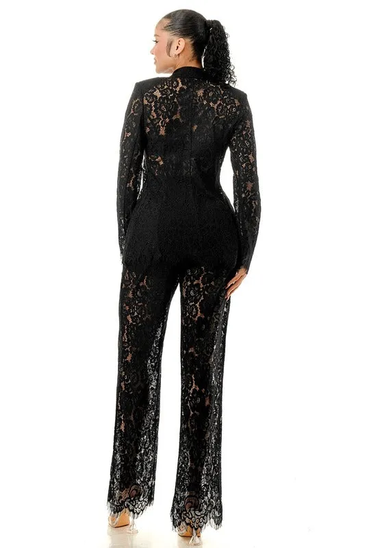 Long Sleeve Lace Blazer and Pant Set