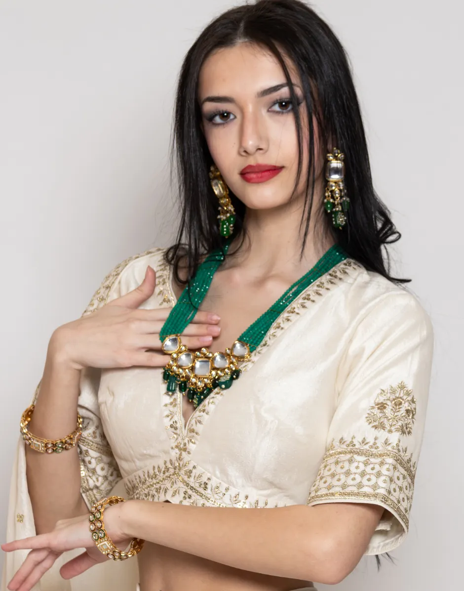 Luxurious Ivory Embroidered & Embellished Silk Lehenga Exquisite Bridal & Festive Wear