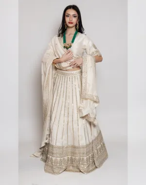 Luxurious Ivory Embroidered & Embellished Silk Lehenga Exquisite Bridal & Festive Wear