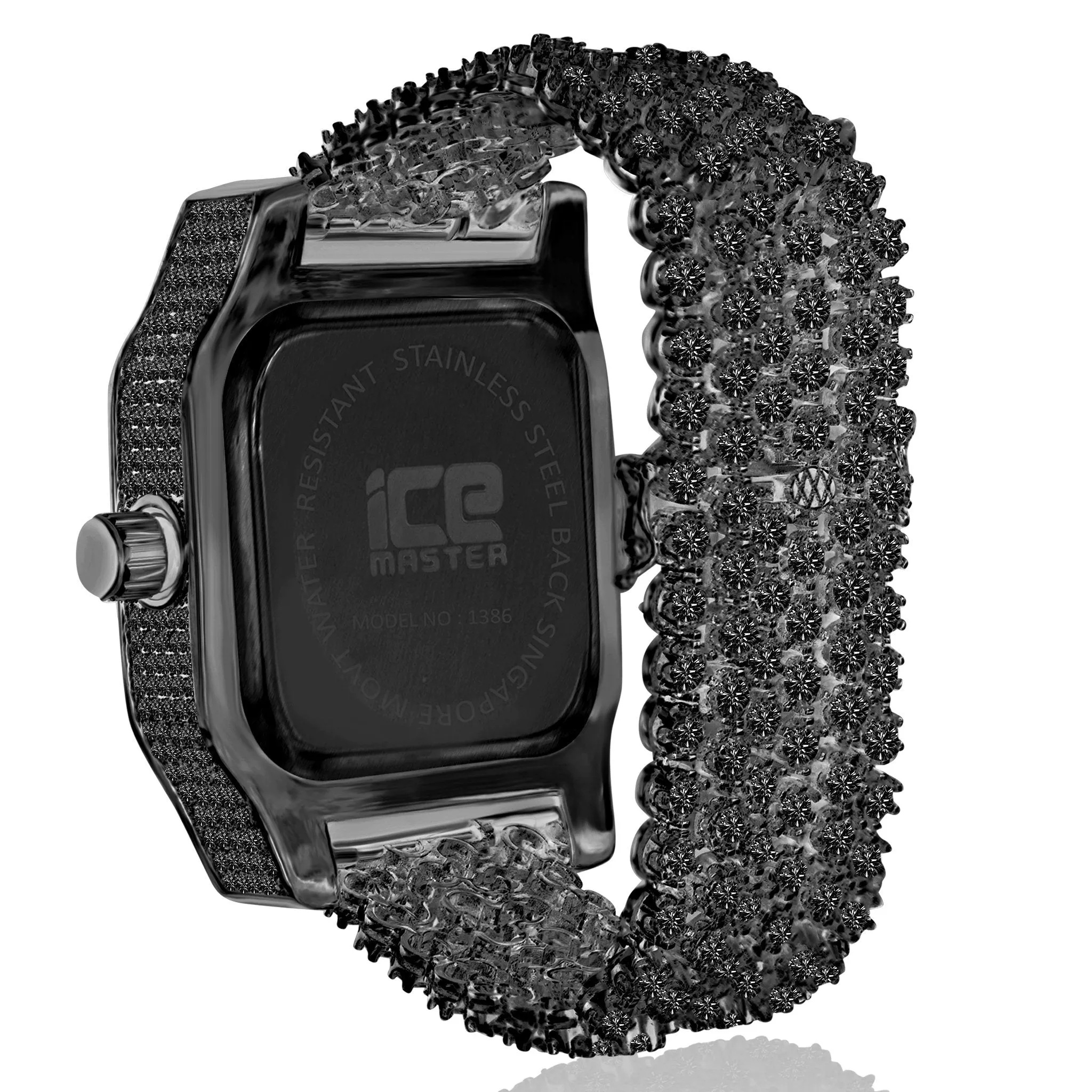 Luxury Ice Black CZ Custom Metal Band Watch