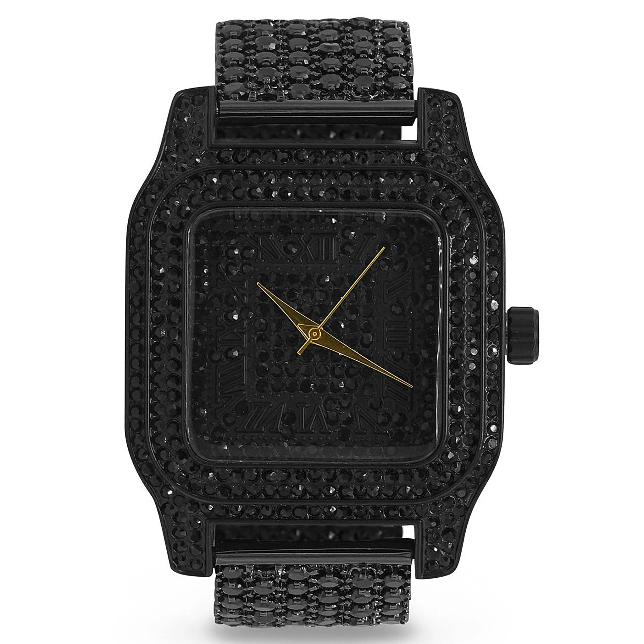 Luxury Ice Black CZ Custom Metal Band Watch