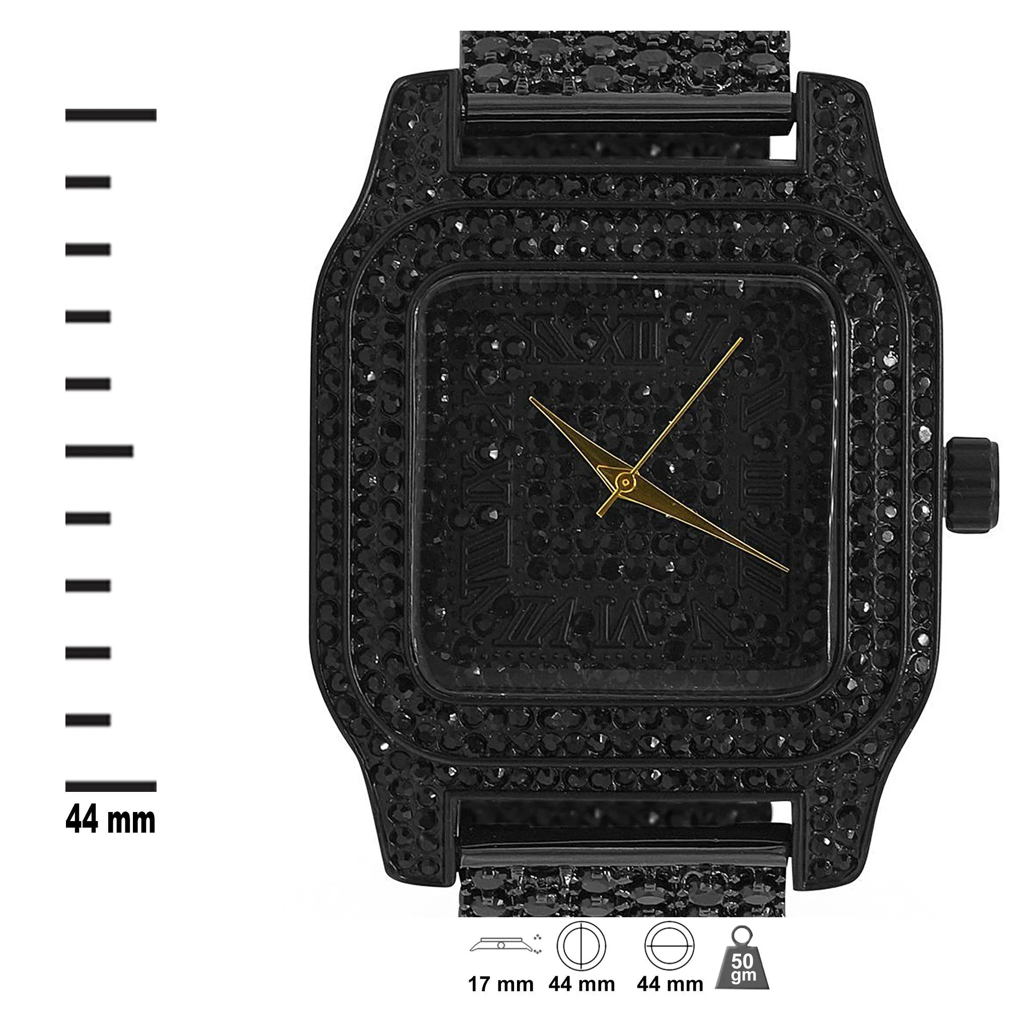 Luxury Ice Black CZ Custom Metal Band Watch