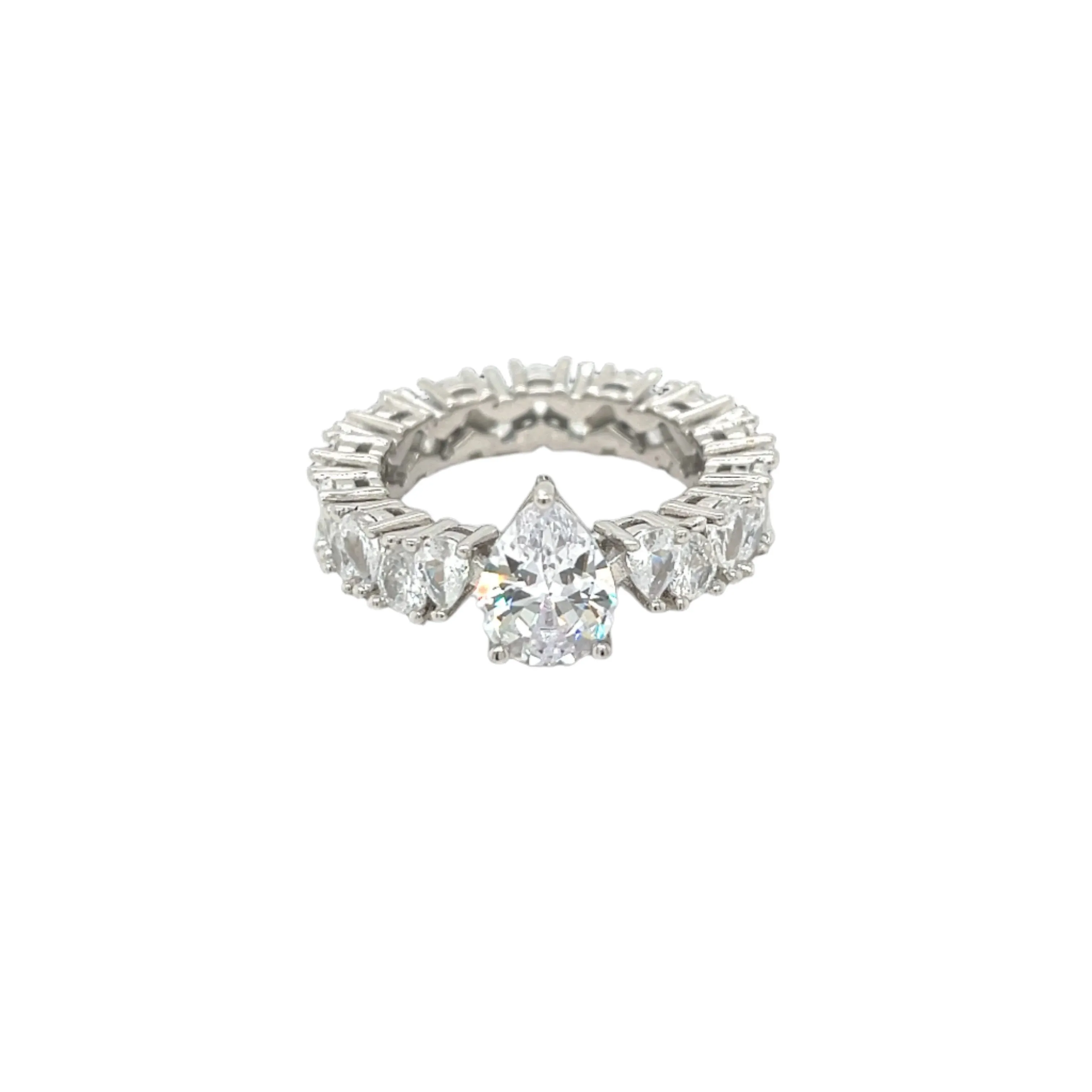 Luxury Pear-Cut Sterling Silver Eternity Ring with Cubic Zirconia - C102779