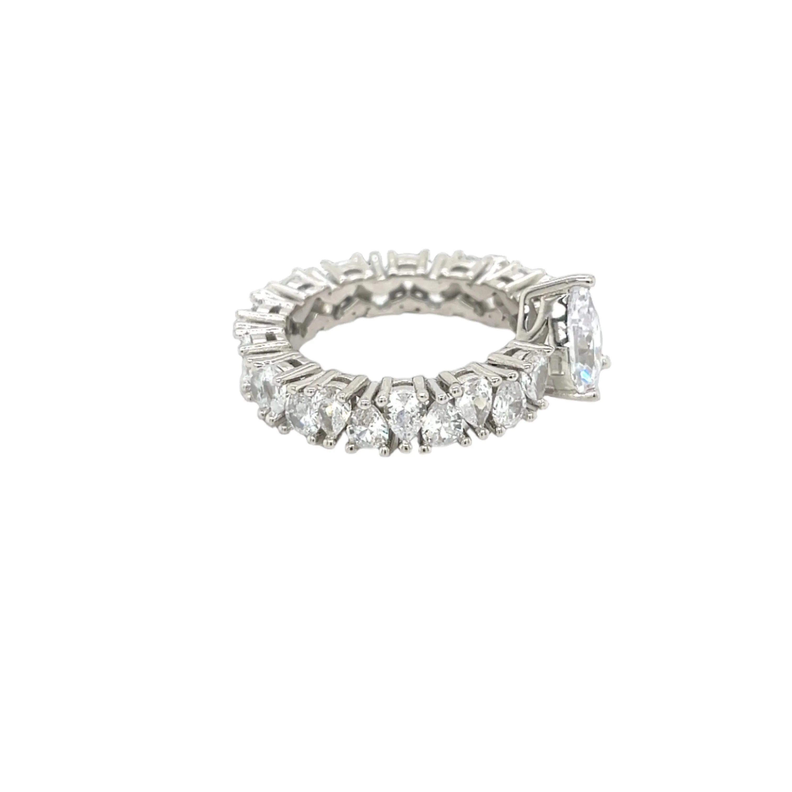Luxury Pear-Cut Sterling Silver Eternity Ring with Cubic Zirconia - C102779