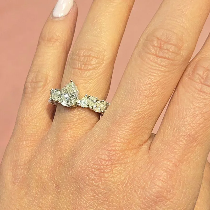 Luxury Pear-Cut Sterling Silver Eternity Ring with Cubic Zirconia - C102779