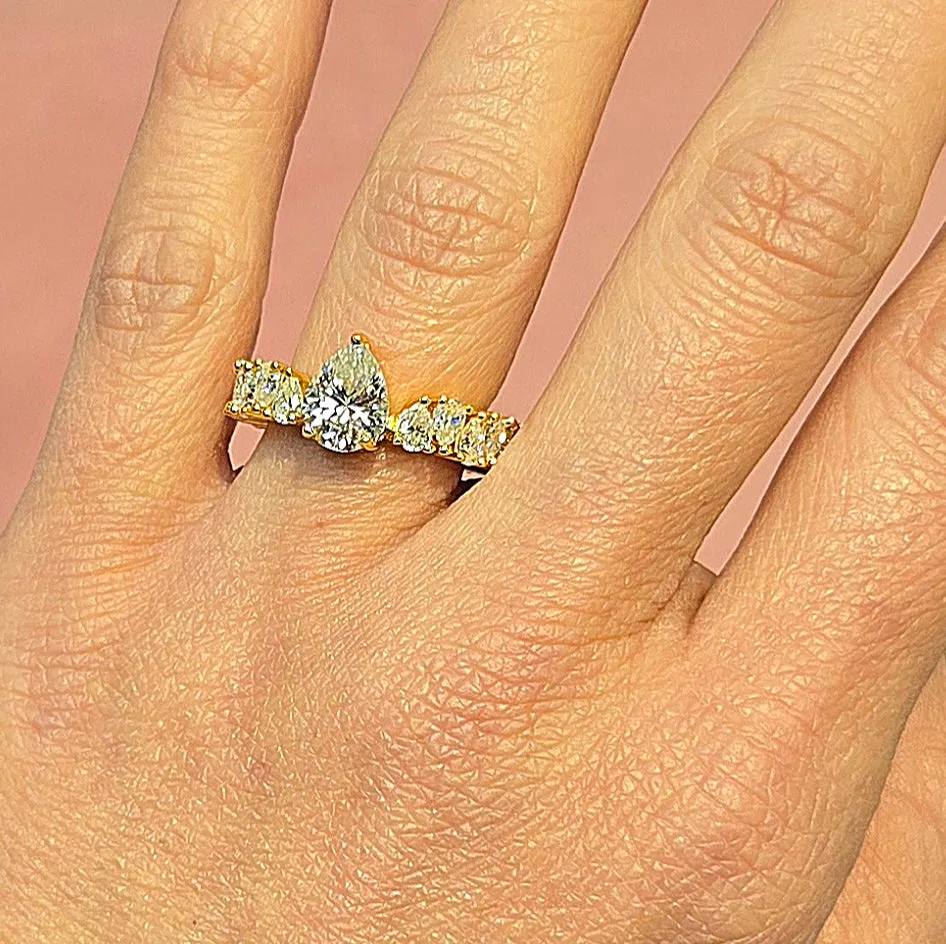 Luxury Pear-Cut Sterling Silver Eternity Ring with Cubic Zirconia - C102779