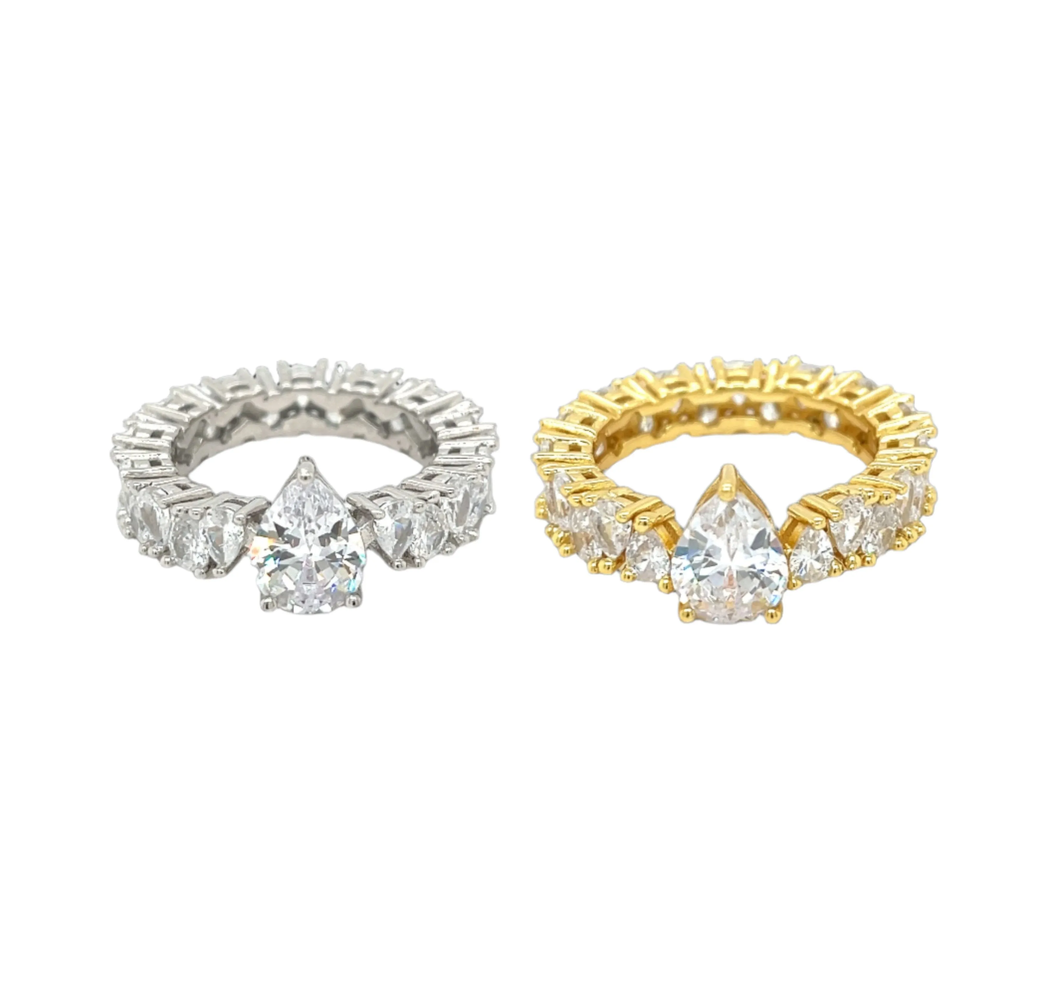 Luxury Pear-Cut Sterling Silver Eternity Ring with Cubic Zirconia - C102779