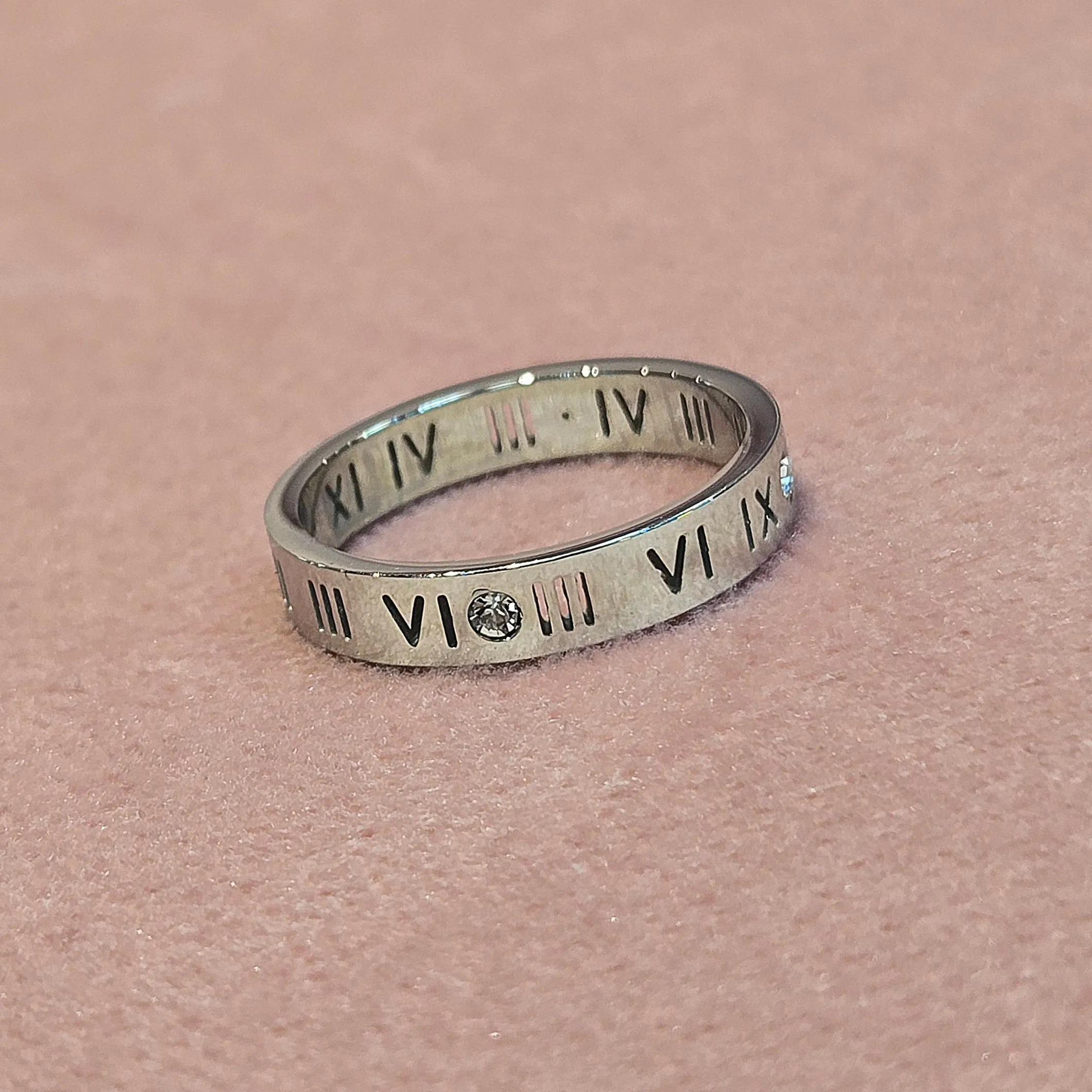 Luxury Stainless Steel Roman Digital Cubic Zirconia Rings