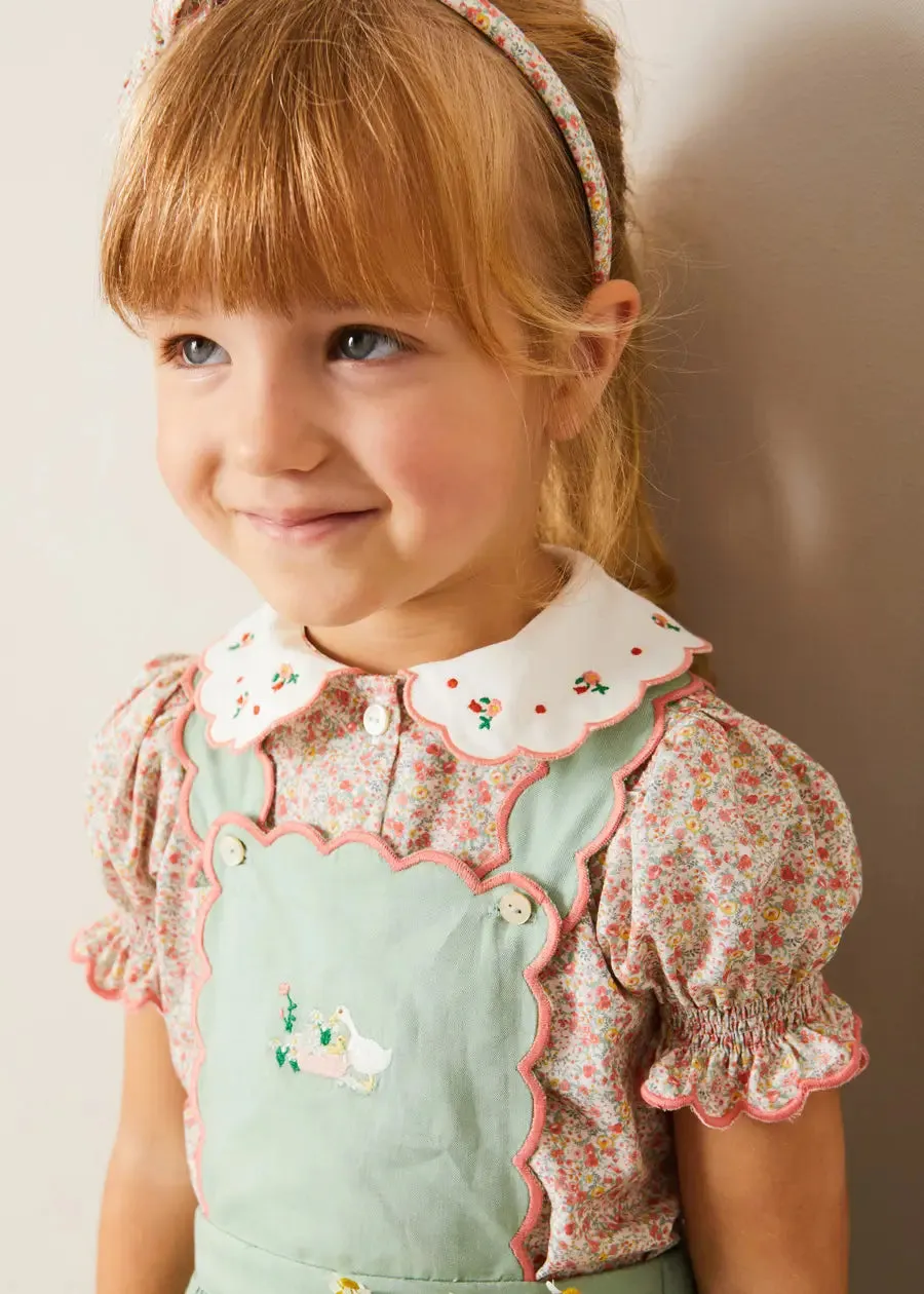 Mabel Floral Embroidered Short Sleeve Blouse in Coral (18mths-10yrs)