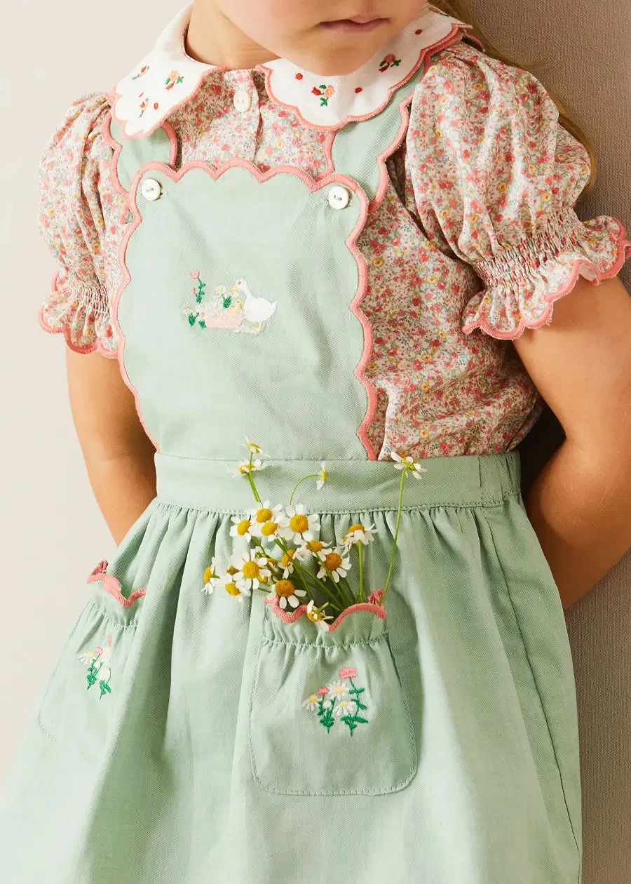 Mabel Floral Embroidered Short Sleeve Blouse in Coral (18mths-10yrs)