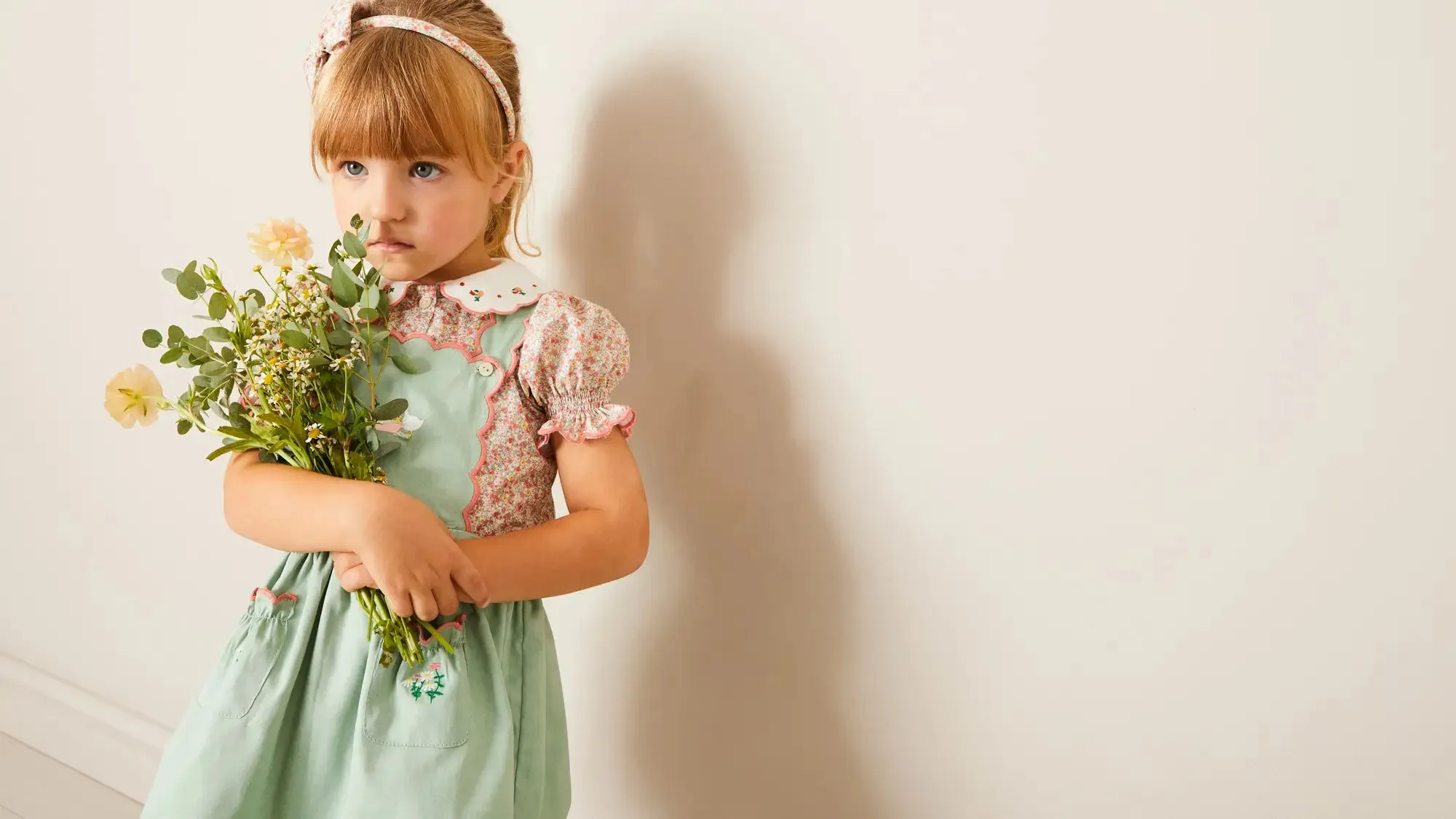 Mabel Floral Embroidered Short Sleeve Blouse in Coral (18mths-10yrs)