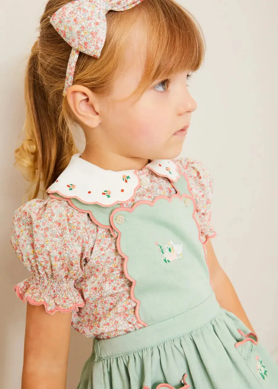 Mabel Floral Embroidered Short Sleeve Blouse in Coral (18mths-10yrs)