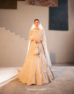 Mahira Khan in Gold beige beadwork lehenga
