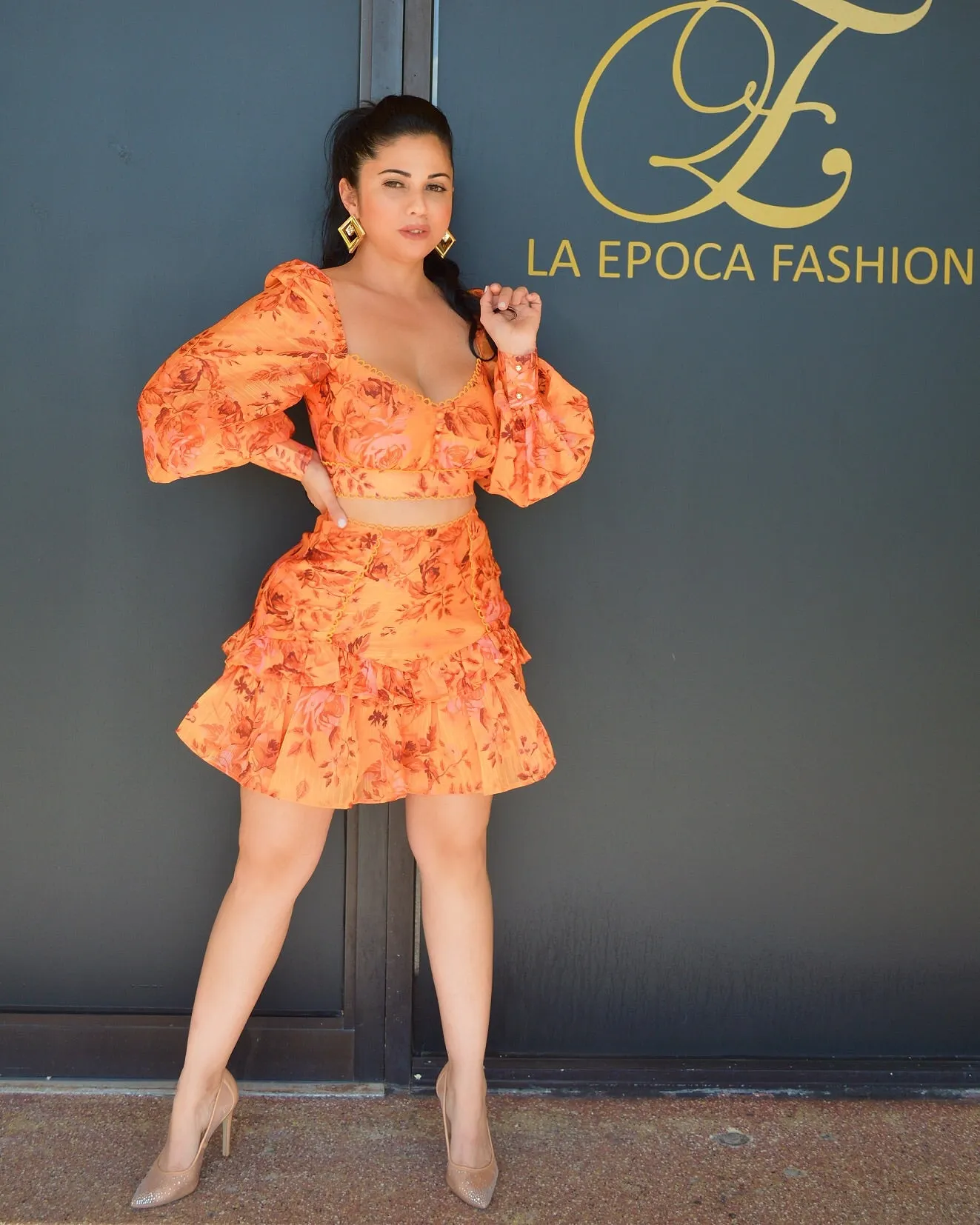 Make Me Certify Orange Floral Skirt Set