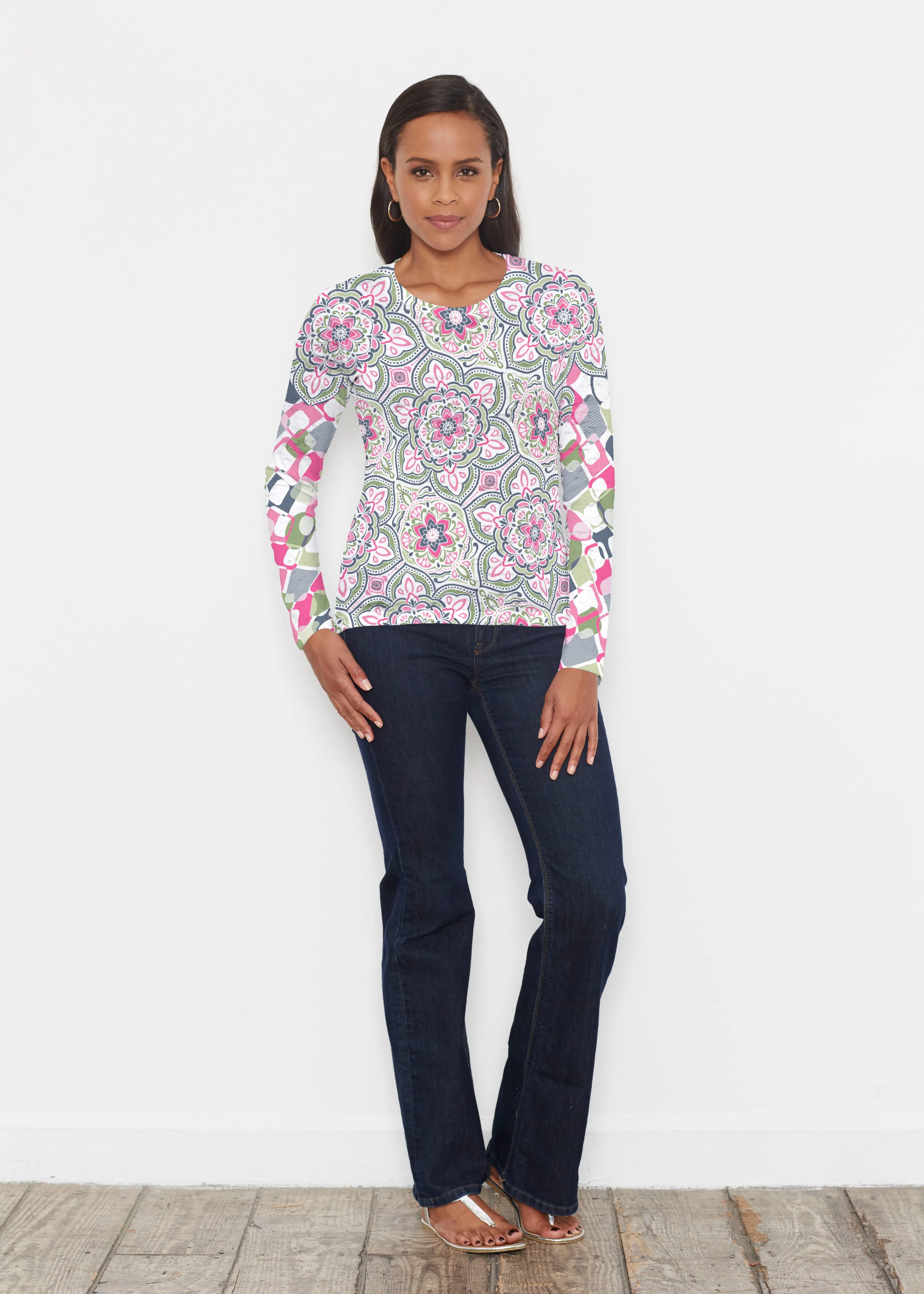 Mandala Geo Blue (13503) ~ Signature Long Sleeve Crew Shirt