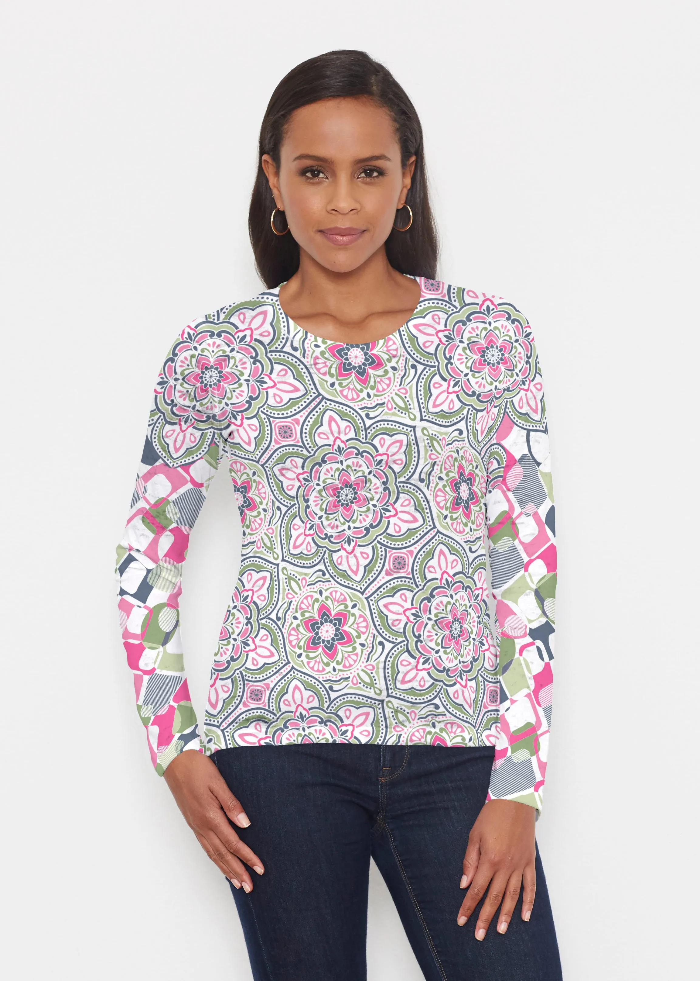 Mandala Geo Blue (13503) ~ Signature Long Sleeve Crew Shirt
