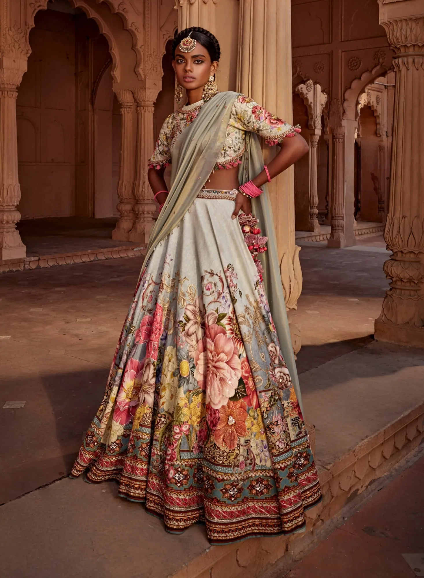 Manya aqua floral lehenga set