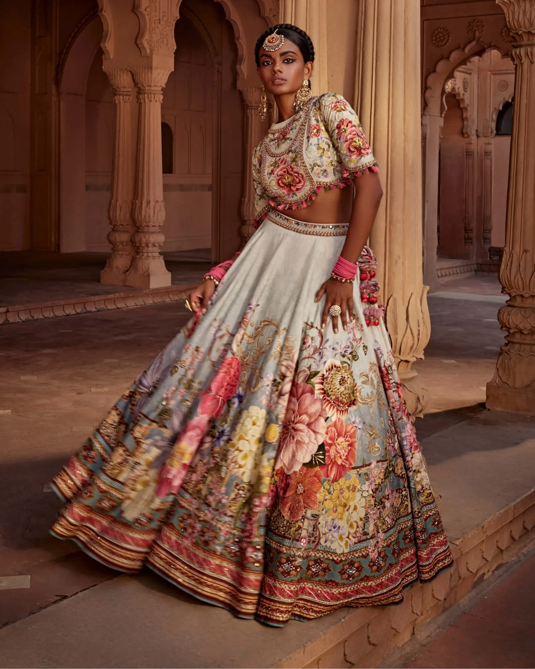 Manya aqua floral lehenga set